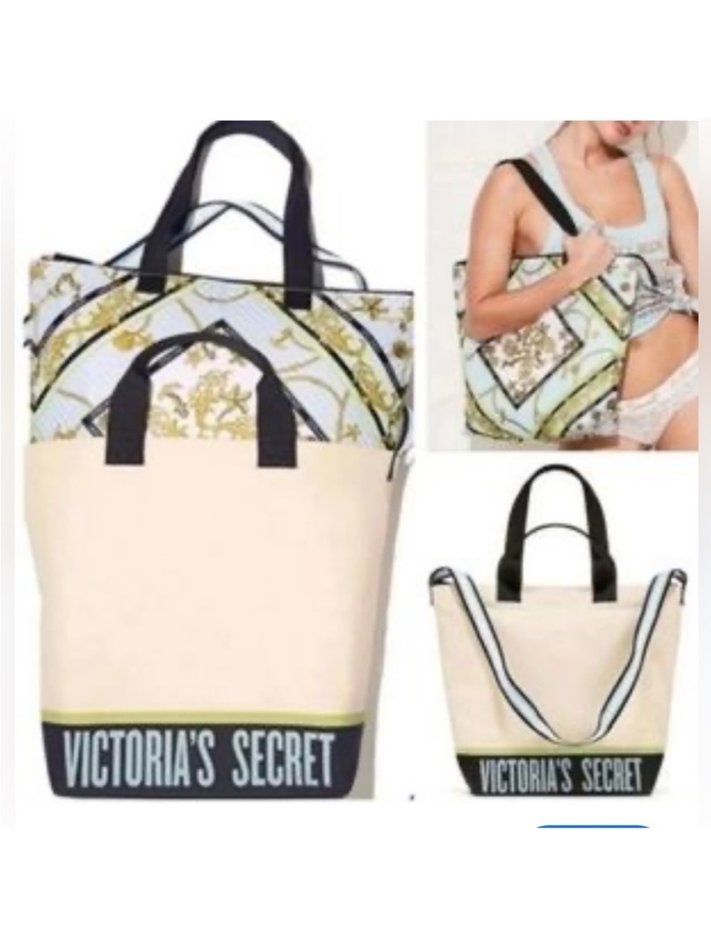 NWT Victoria's Secret 3 PC Tote, Cooler Tote & Rolled picnic Blanket With Handle